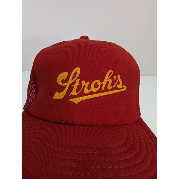 Vintage Strohs Men Red Wide Brim Mesh Back Foam Adj Snapback Trucker Cap KAP.II - Picture 1 of 8